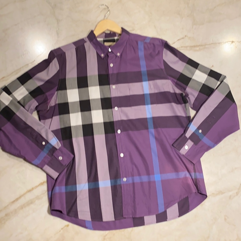 Burberry purple/black/white/blue shirt size XL
